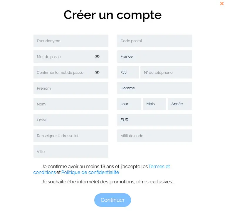 Processus d'inscription TORTUGA CASINO